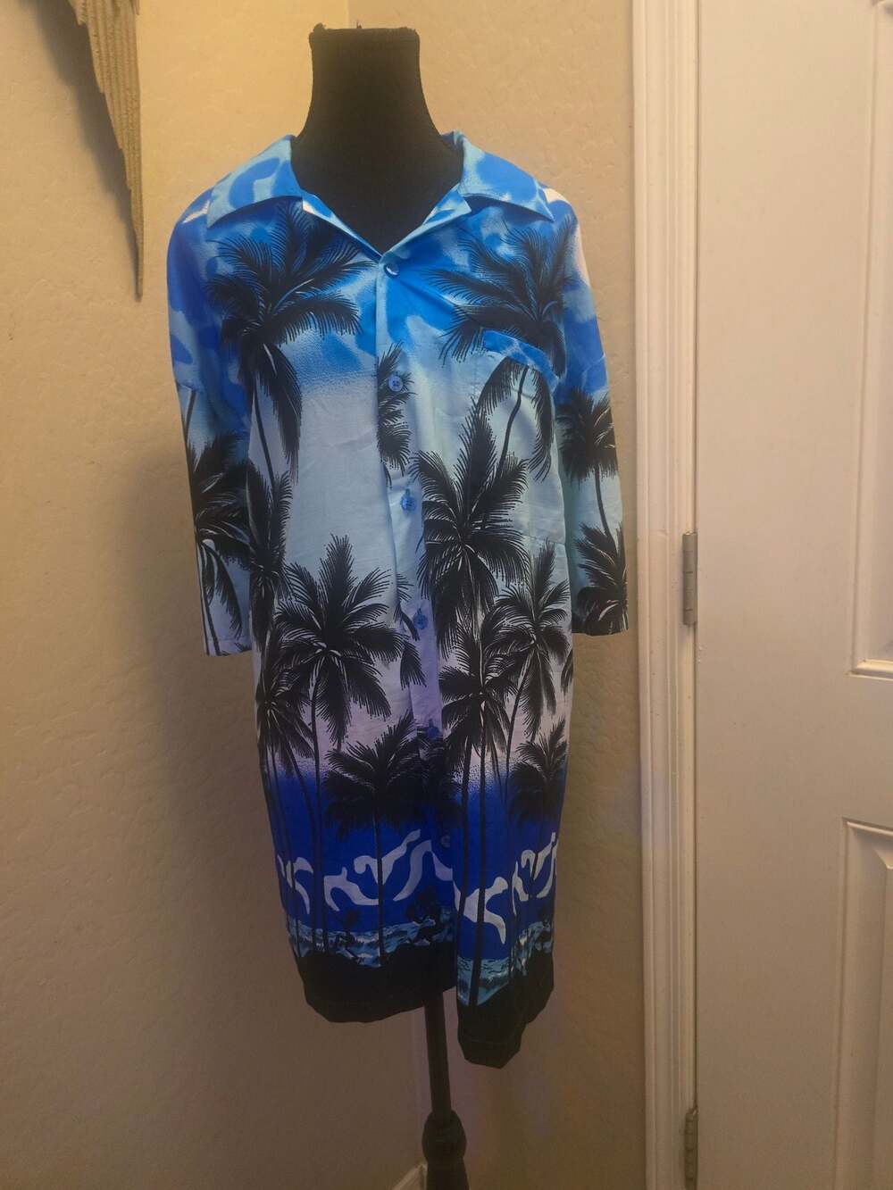 V.H.O. Tropical Palm Tree Print Unisex Button Down Beach Shirt